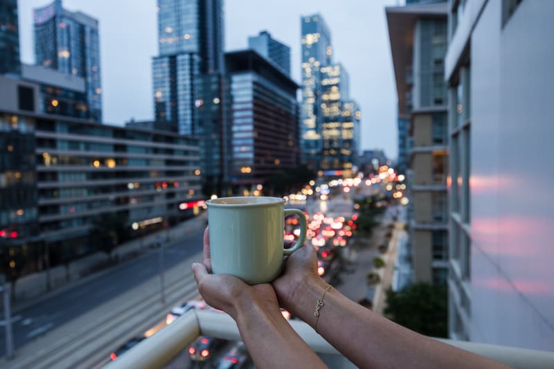 Coffee on the balcony at dusk